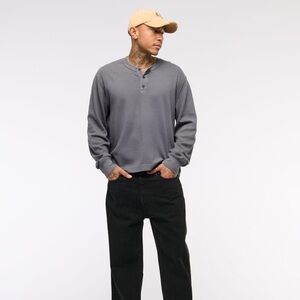 Abercrombie & Fitch Grey Cropped Henley Long Sleeve